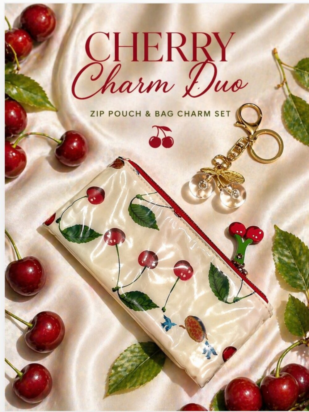 Cherry Print  🍒 Zip Pouch + Bag Charm Set | Nick & Nora | Y2K Trend